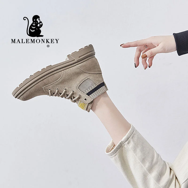 Platform Boots Women 2021 Winter Cow Suede Leather  Short Boots Warm Plush Ladies Shoes Autumn Fashion Chunky Boots Botas Mujer