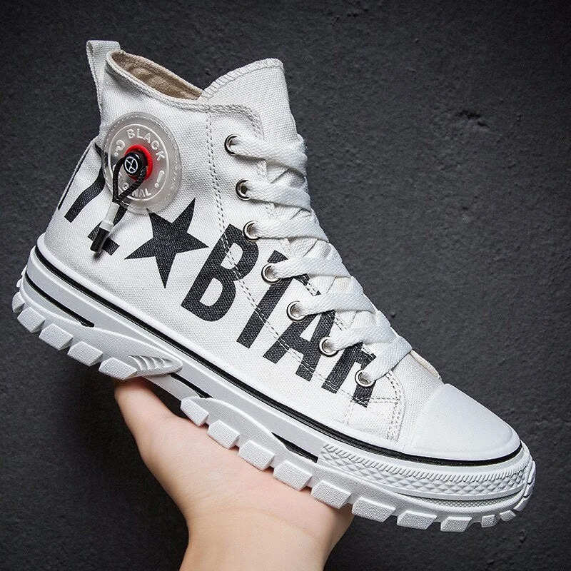 Men's Canvas Shoes High Top Flat Shoes for Men Black White Sneakers Non-slip Shoes Canvas Sneakers Sneakers for Men Casual Shoes