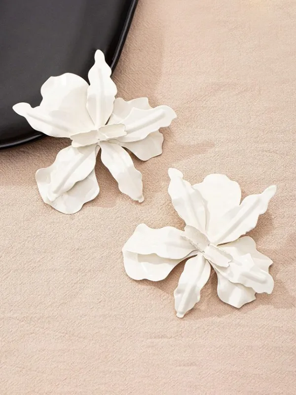 Solid Color Flower Shape Earrings Accessories WHITE-One_size