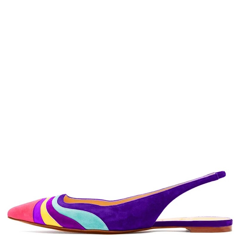 TAAFO Multicolored Slingbacks Flats Open Back Blue Purple Pink Ladies Ladies Evening Party Shoes Woman Pointed Toe Size 14 16