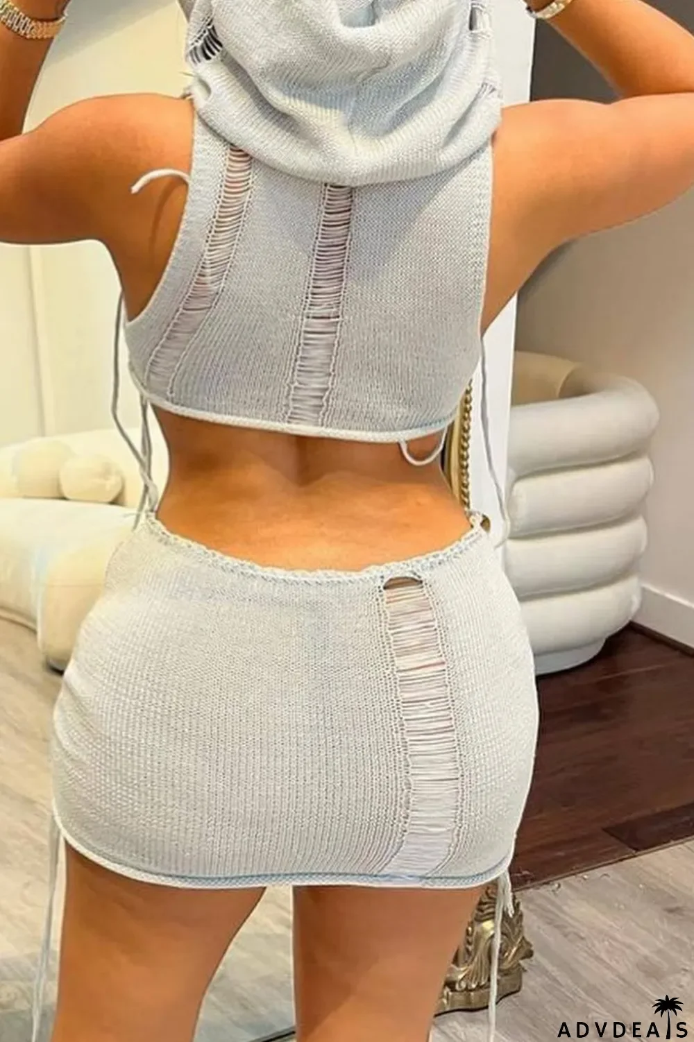 Green Sexy Casual Solid Hollowed Out Hooded Collar Sleeveless Two Pieces