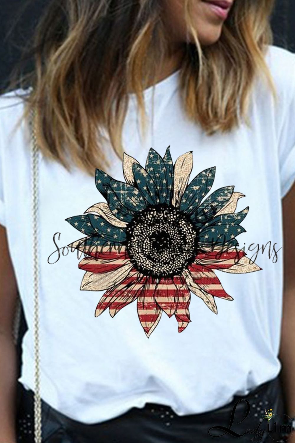 White Fashion Street Print Patchwork O Neck T-Shirts