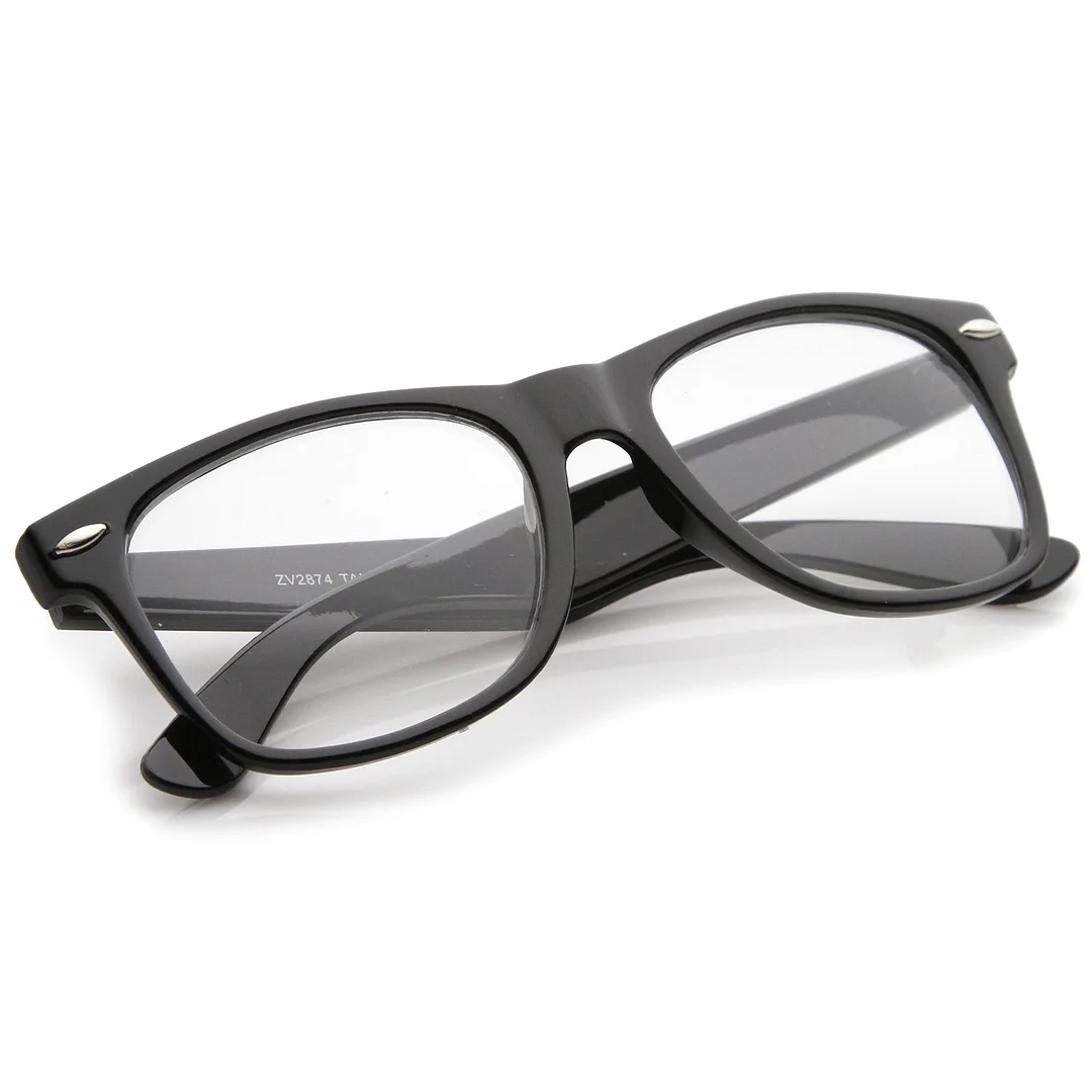 Retro Wide Temple Clear Lens Horn Rimmed Eyeglasses 54mm
