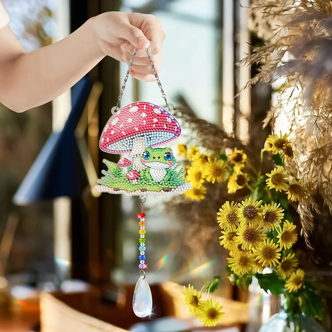 2Pcs Mushroom House DIY Double-Sided Diamond Painting Hanging Kits Diamond Painting Suncatcher Craft Kit for Home Garden Wall Decor Gift