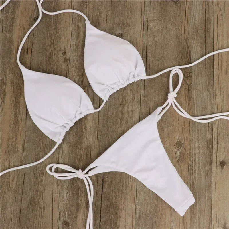 Brownm Hanging Neck Solid Three-Point Bikini Sexy Swimsuit Lady Split Strap Adjustable Multi-Color Swimsuit