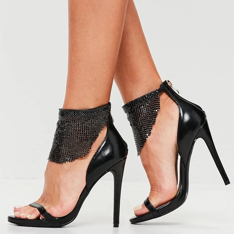 Black Stiletto Heels Ankle Strap Sandals |FSJ Shoes