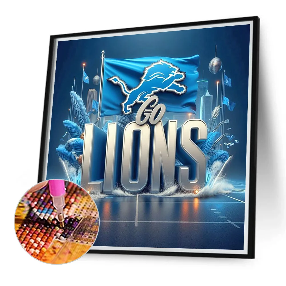 Diamond Painting - Full Round Drill - Detroit Lions(Canvas|40*40cm)