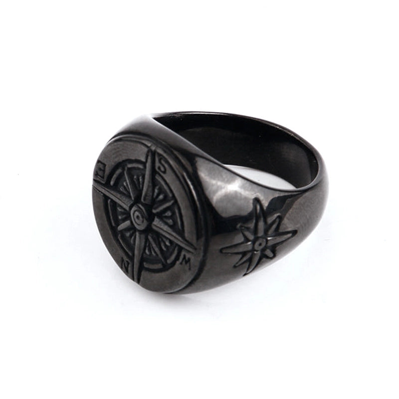 Hip-Hop Compass Titanium Steel Polishing 18K Gold Plated Men’s Rings