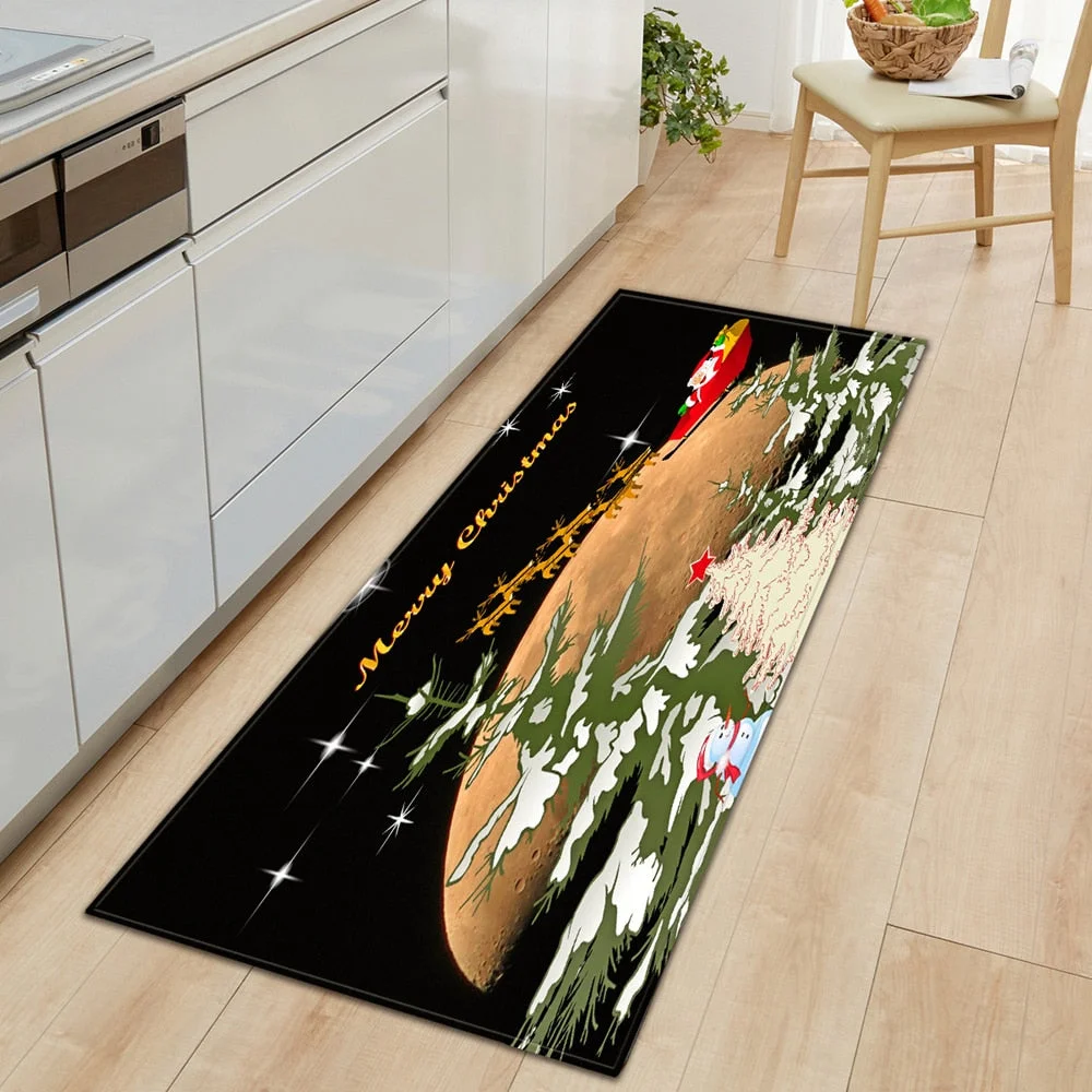 Christmas Kitchen Mat Bedroom Entrance Doormat Home Hallway floor Decoration Living Room Carpet  Bathroom Non-slip Absorbent Rug