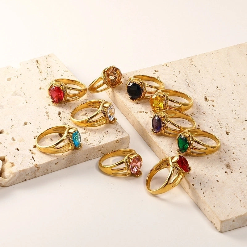 Retro Round Titanium Steel Inlay Zircon Rings