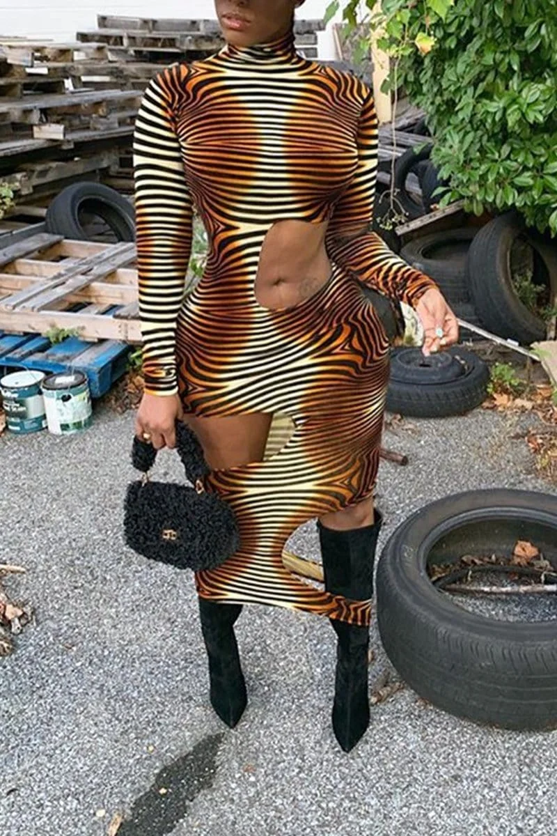 Sexy Zebra-Stripe Print Hole Dress