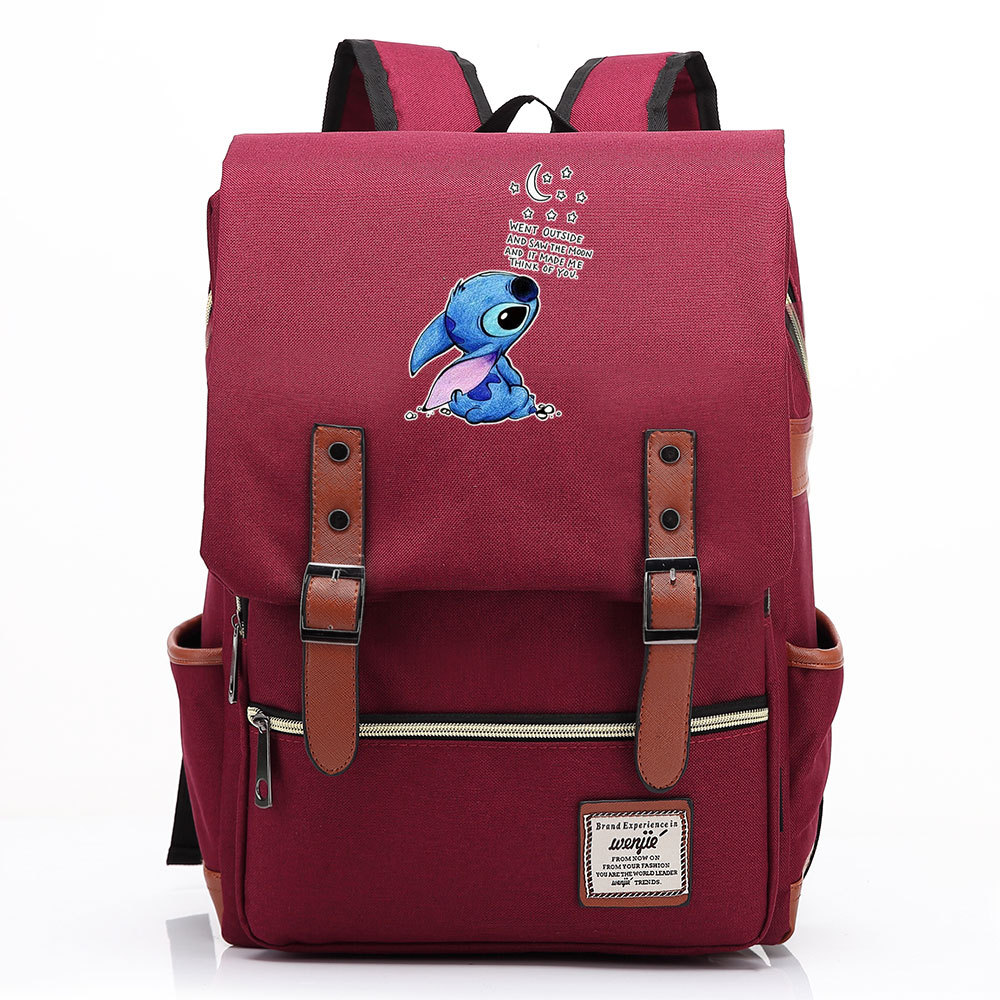 Stylish Lilo & Stitch Square Backpack with Belt Buckle Design - Fits 15-inch Laptop-Mayoulove
