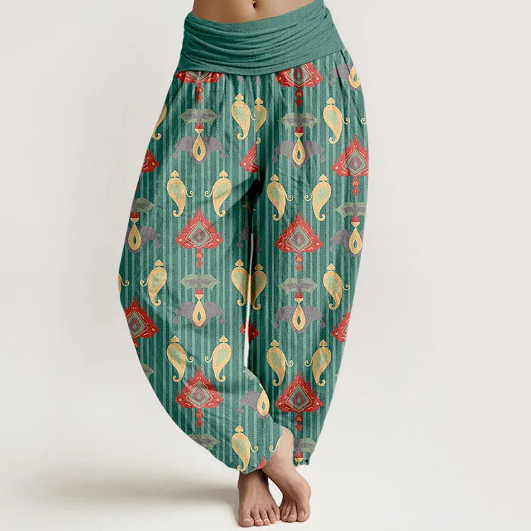 Cotton Triangle Flame Geometric Shapes Feather Women's Elastic Waist Harem Pants