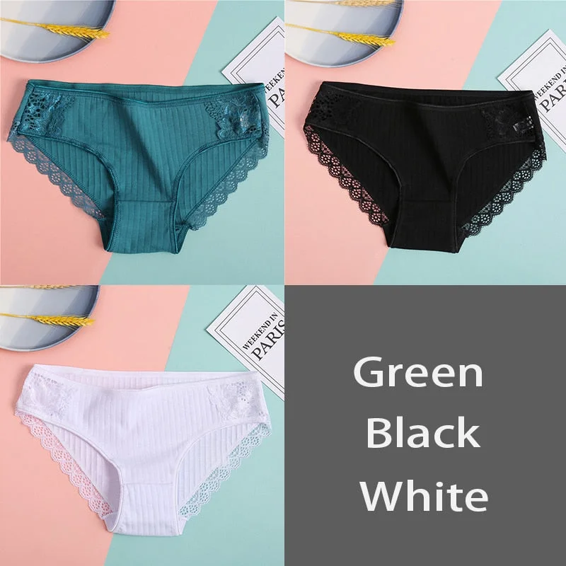 FINETOO M-XL Women Cotton Underpants Sexy Lace Panties Low-rise Briefs for Girls Comfortable Underwear 2020 Female Lingerie New