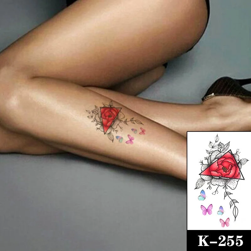 Waterproof Temporary Tattoo Sticker Black Wolf Arrow Rose Butterfly Flash Tattoos Totem Line Body Art Hand Fake Tatoos Women Men