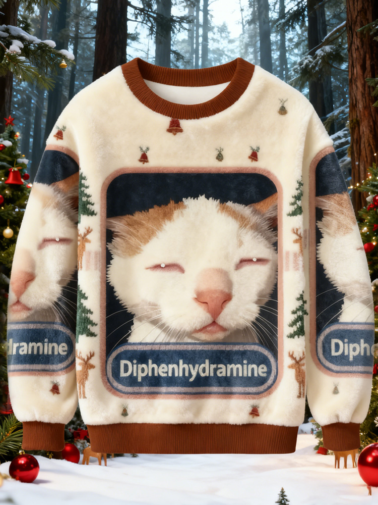 Drowsy Cat Meme Christmas Ugly Sweatshirt elevenforest