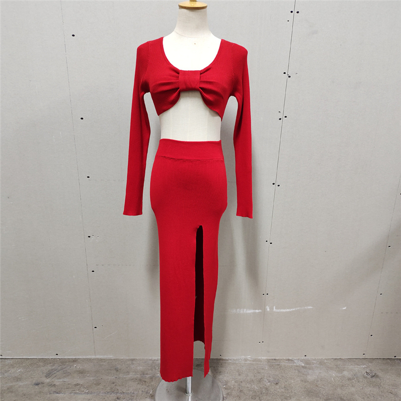 Ootddress Knitted Two Piece Dress Women Outfits Long Sleeve Crop Top and Midi Skirt High Split Out Dress Set Female Bodycon White 25 Ootddress Knitted Two Piece Dress Women Outfits Long Sleeve Crop Top and Midi Skirt High Split Out Dress Set Female Bodycon White