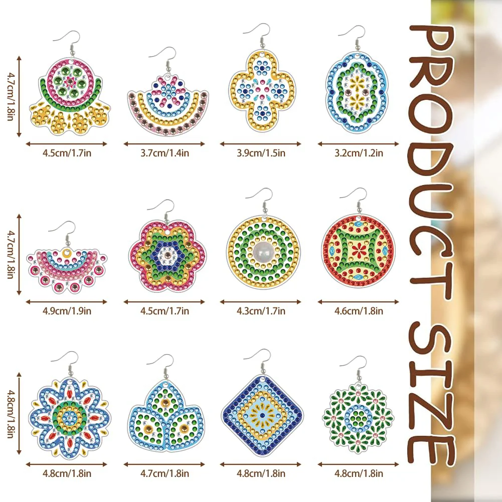 12 Pairs Pattern DIY Diamond Art Earrings Double Sided Diamond Painting Earrings