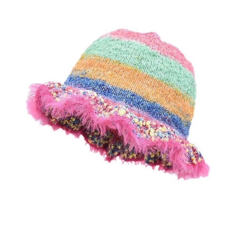 Women's Rainbow Oil Painting Gradient Color Knitted Woolen Hat Winter Hat