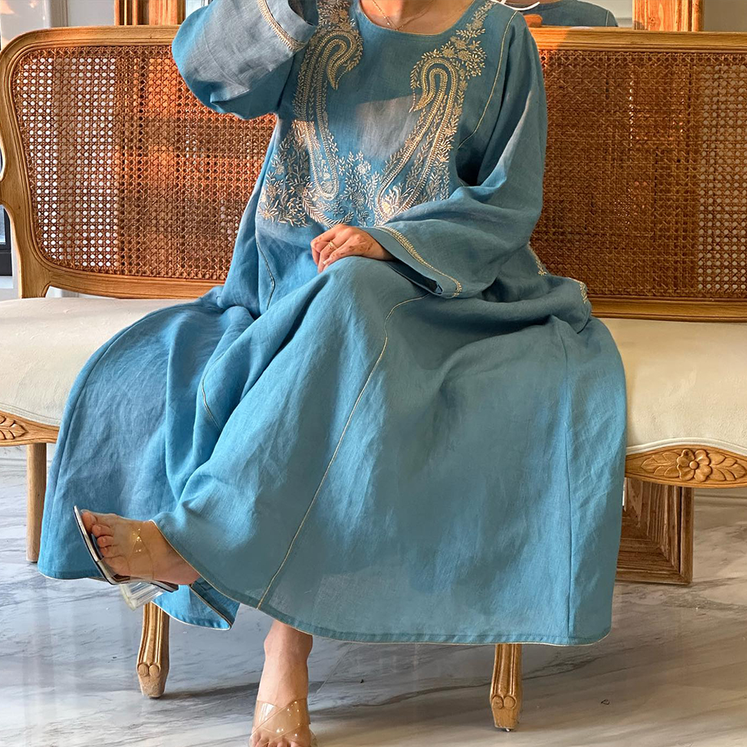 Women's Gorgeous Simple Paisley Linen Abaya Dress