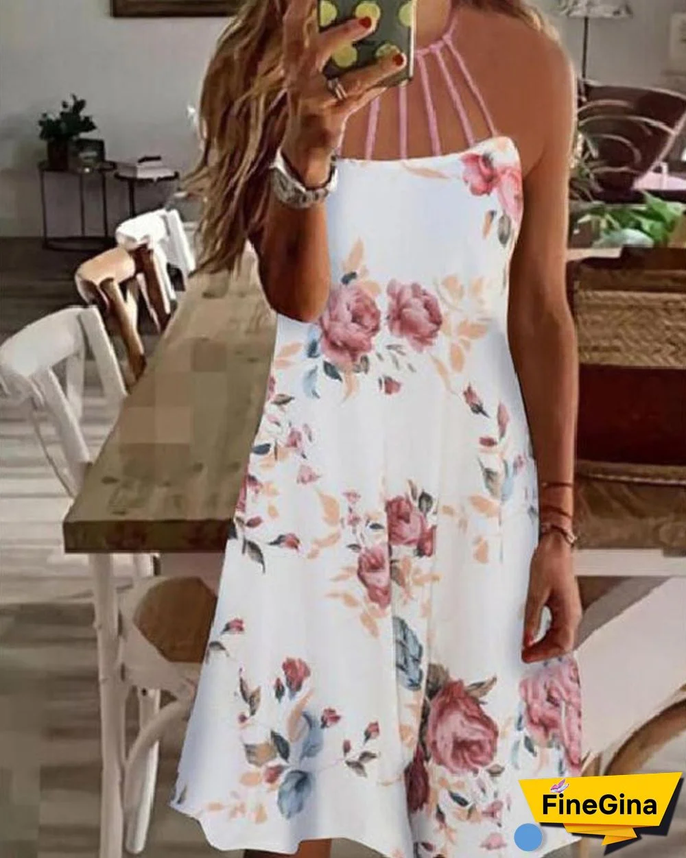 Crew Neck Printed Off-Shoulder Sexy Dress