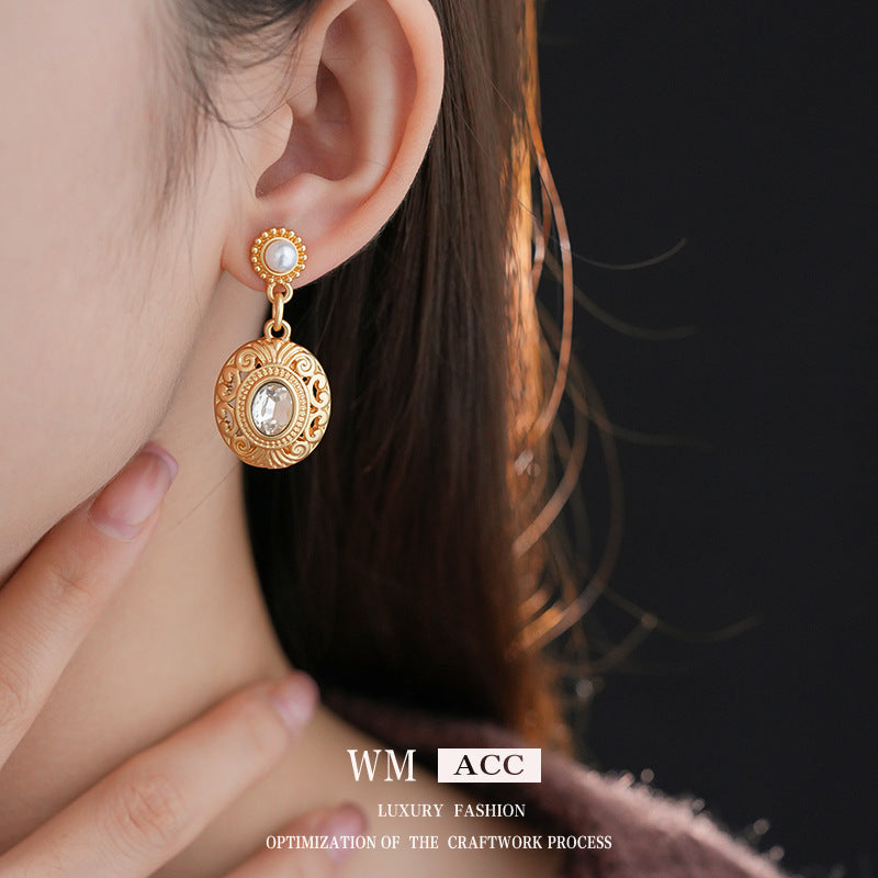 Luxurious Round Ellipse Geometric Flower Artificial Pearl Diamond Inlay Earrings
