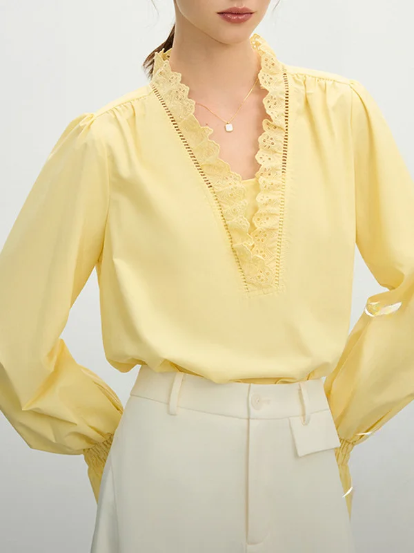 Athvotar Athvotar Temperament Lace Lace V-Neck Shirt Women's Spring 2025 Design Sense Niche Elegant Loose Coat