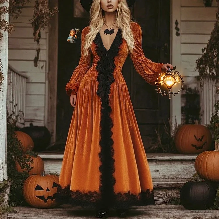 Women's Classic Halloween Art Comfy Velvet Maxi Dress
