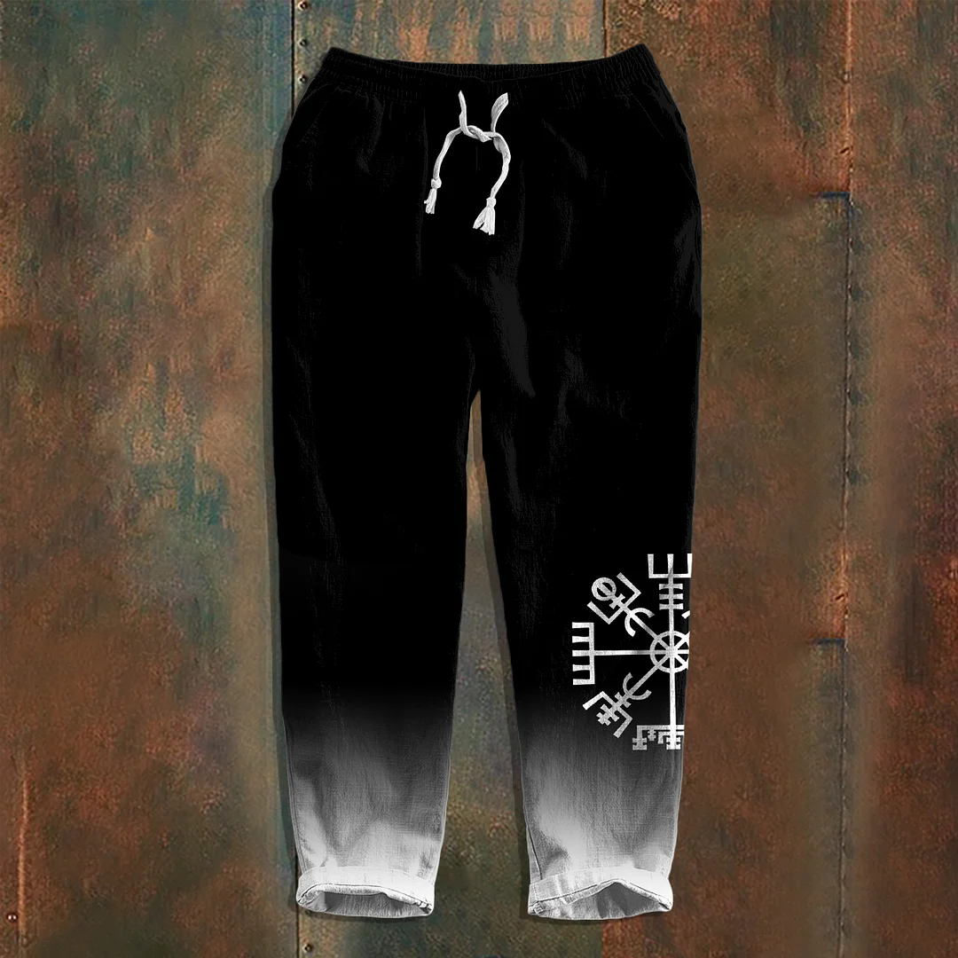 Viking Ethnic Gradient Art Linen Drawstring Trousers