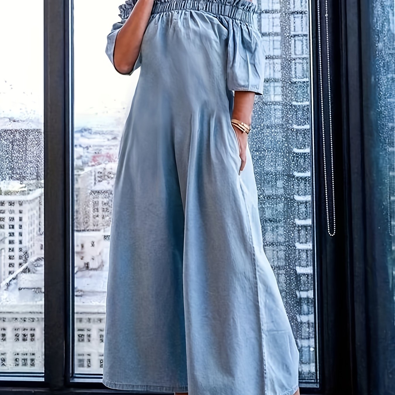 Women's Off-Shoulder Pleated Jumpsuit 