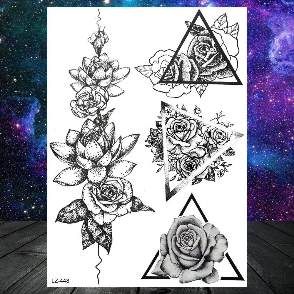 Realistic Fake Black Animal Temporary Tattoos Sticker For Men Women Geometric Wolf Outer Space Tatoo Temporary Decal For Kids