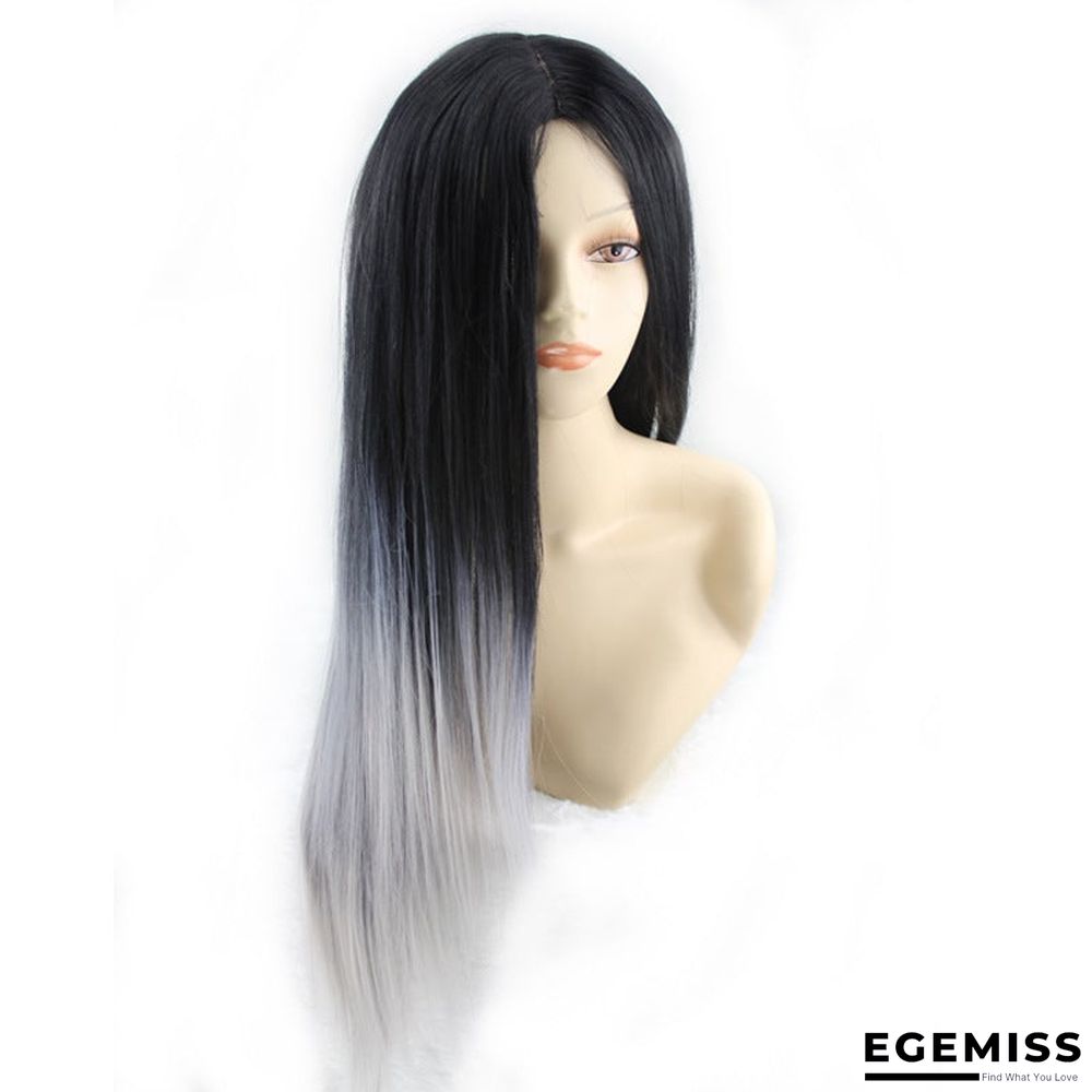 Black-gray Gradient Medium-long Hair Wig In Fake Headgear | EGEMISS