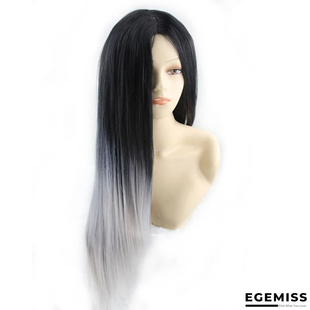 Black-gray Gradient Medium-long Hair Wig In Fake Headgear | EGEMISS