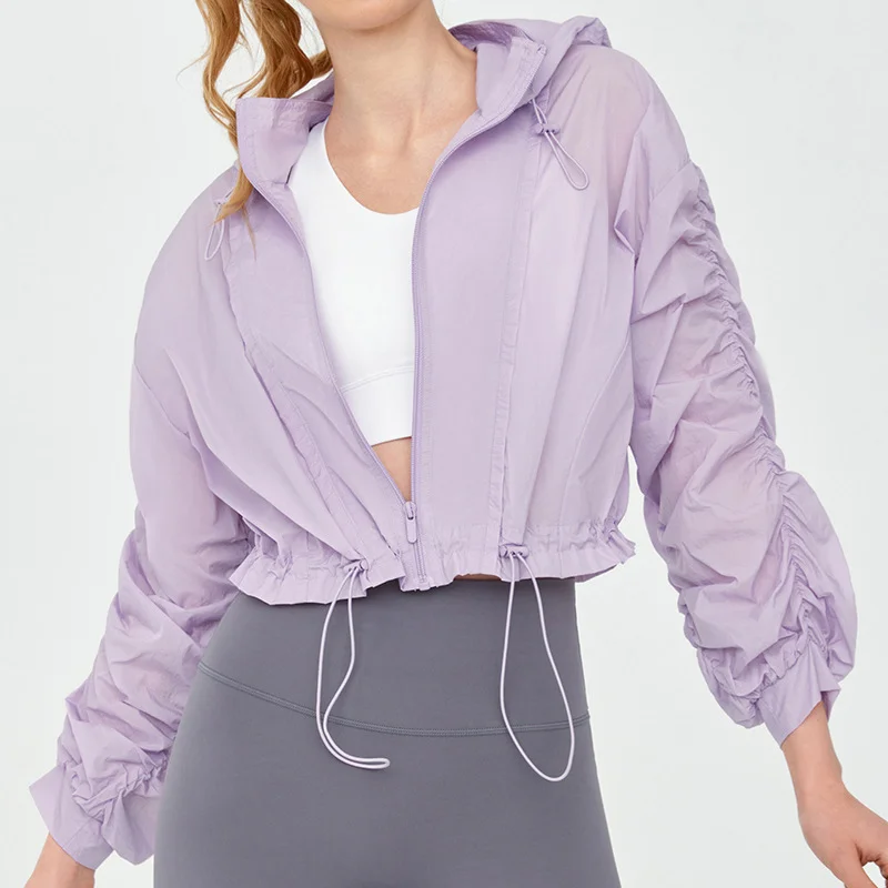 Summer hooded cropped drawstring sports tops