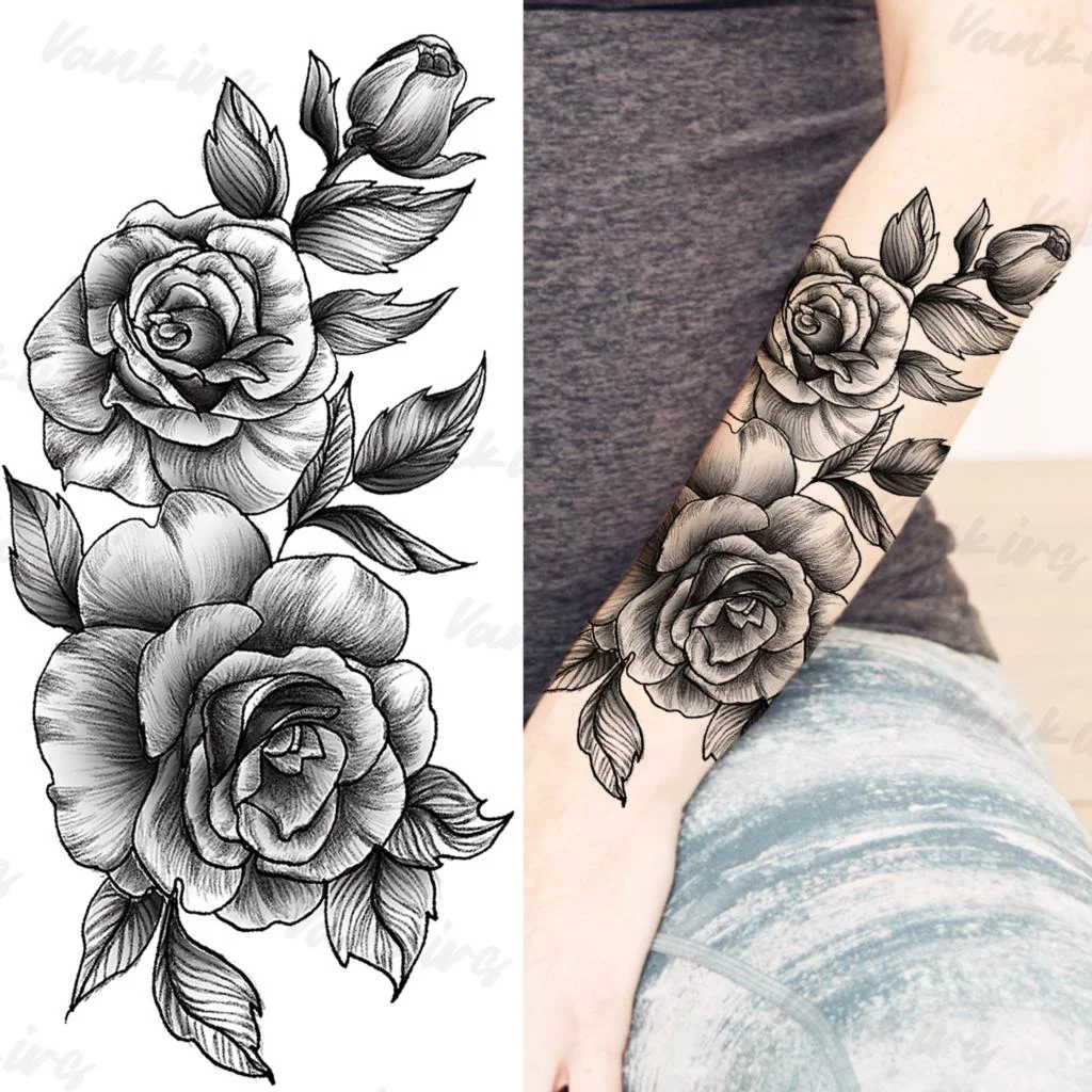 Sdrawing Peony Butterfly Temporary Butterfly Tattoos For Women Girls Realistic Snake Sun Fake Tattoo Sticker Leg Body Tatoos