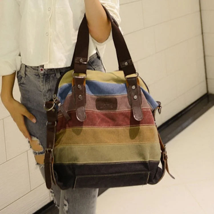 Canvas Totes Striped Womens Handbag 2020 Patchwork Rainbow Shoulder Bag Fashion Female Casual Crossbody Bag Sac a Main