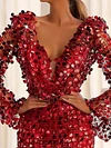 Sexy Sequinned Long Sleeve Deep V-Neck See-Through Evening Maxi Dress