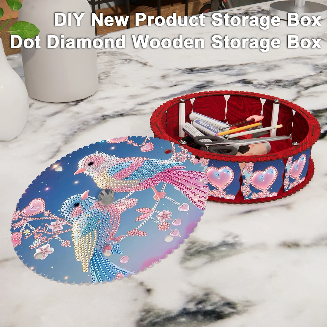 Pearl 5D DIY Diamond Art Painting Snack Box with Lid Home Wood Storage Organizer