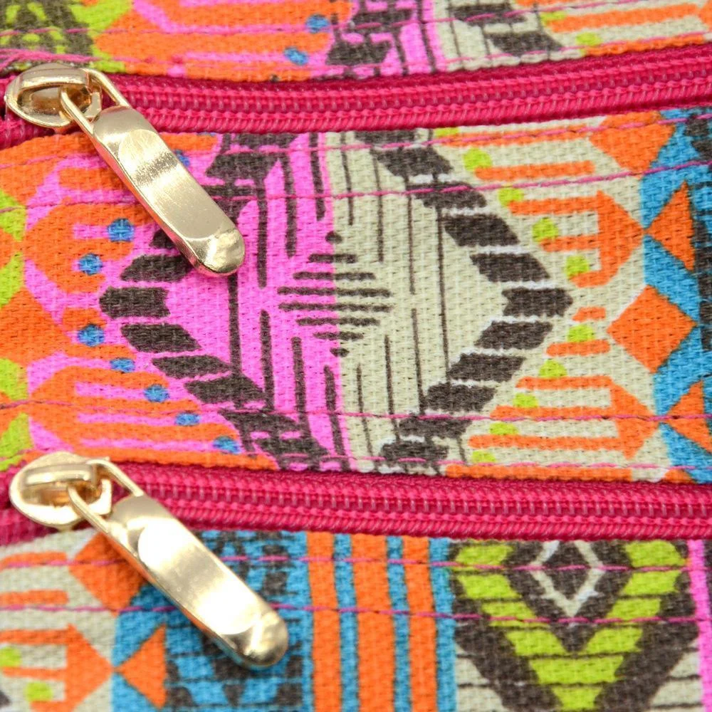 Ladies ethnic simple geometric elements soft canvas messenger bag