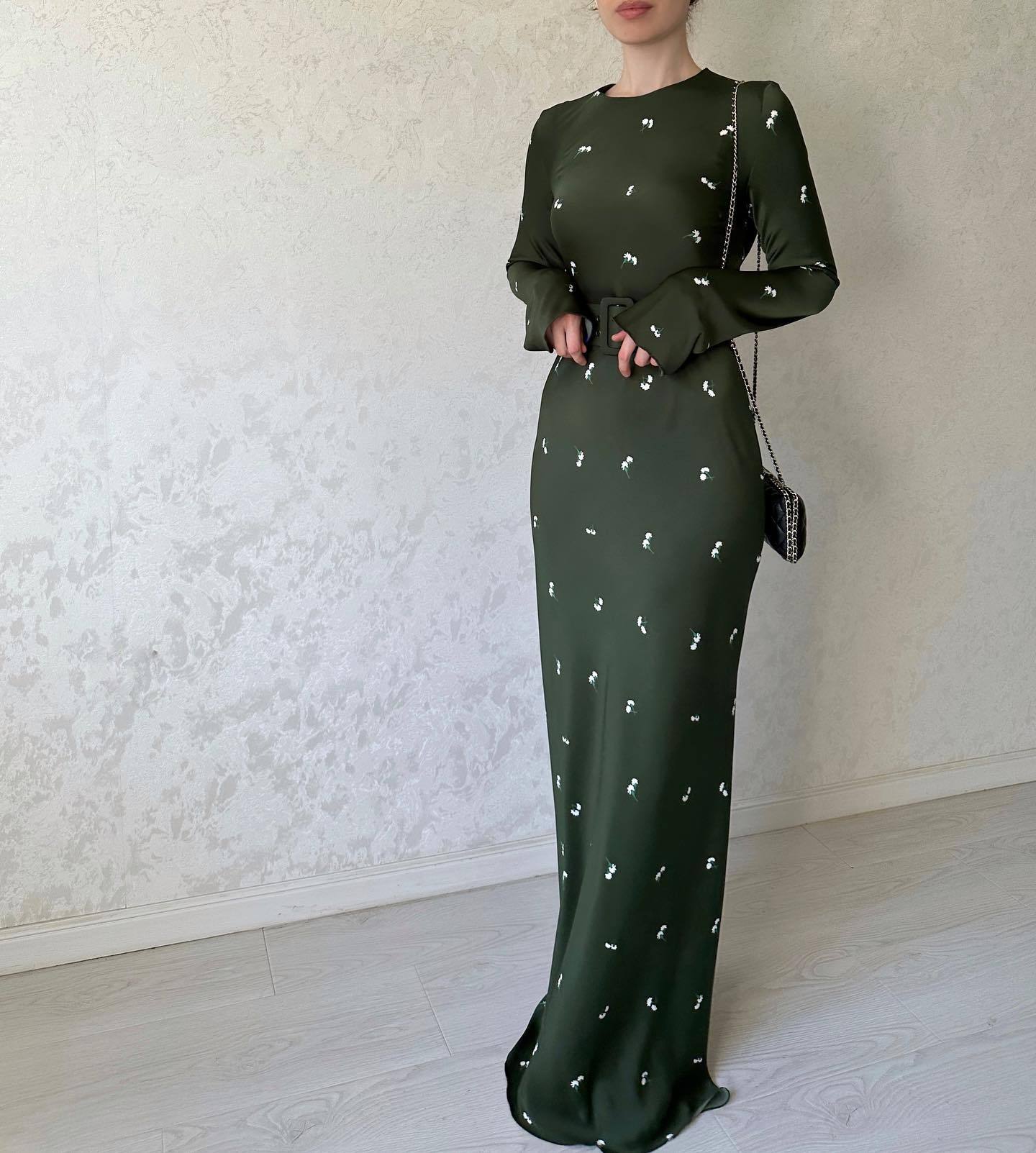 Ootddress Fashion High Waist Long Dress Ladies Long Sleeve Slim Ruffled Patchwork Elegant Party Dress Printed Casual Maxi Dress 2025