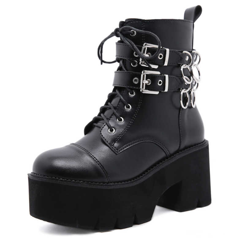 Buckle Straps O-rings Platform Zipper Boots