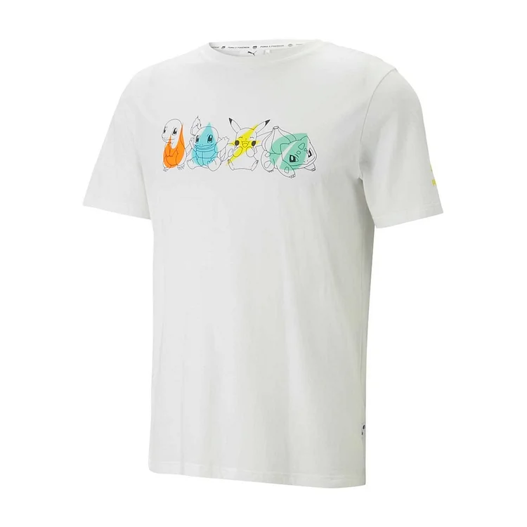 PUMA × Pokémon: Bulbasaur, Charmander, Squirtle & Pikachu Puma White Jersey T-Shirt - Adult
