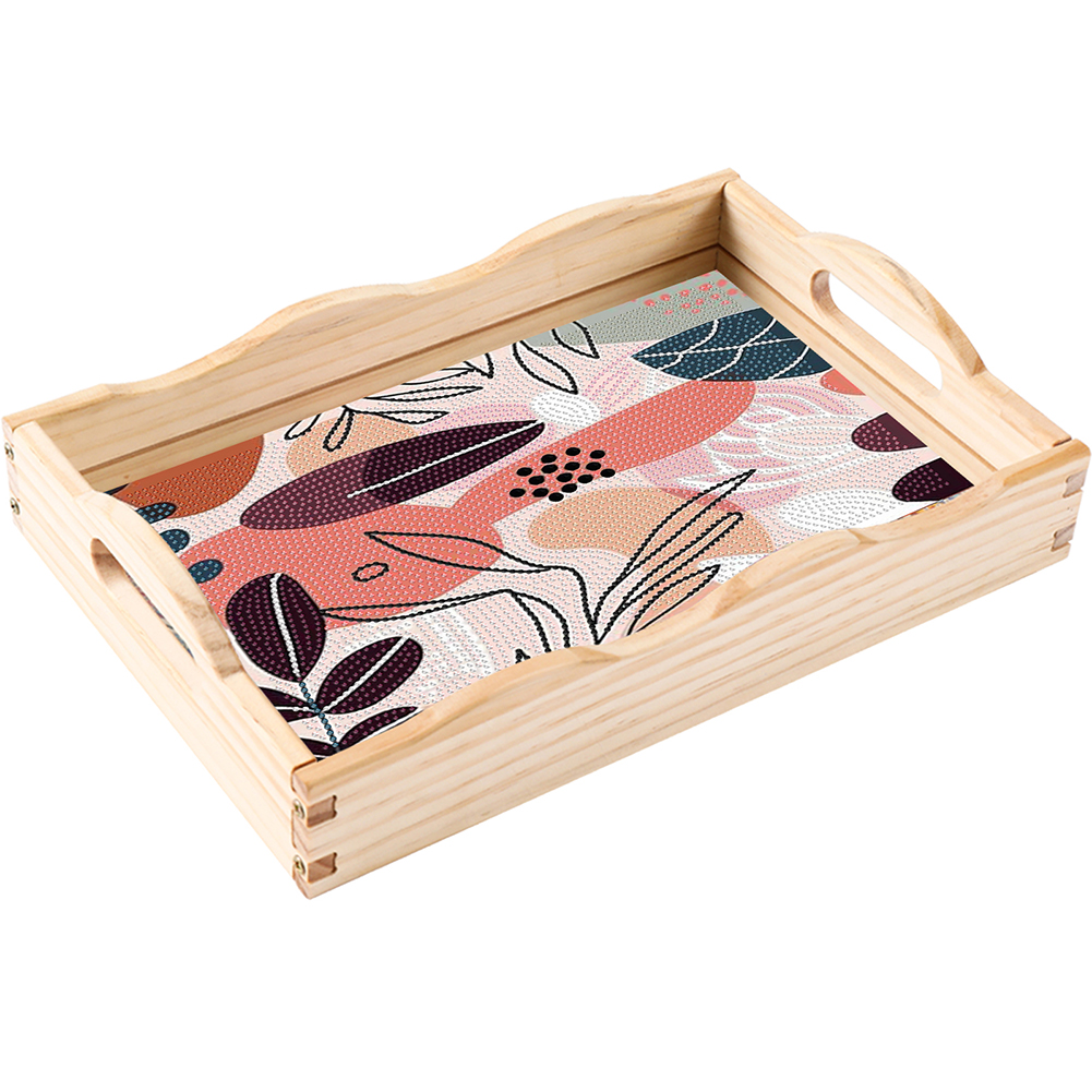 Wooden Simple Pattern 5D DIY Diamond Painting Serving Tray with Handle for Table