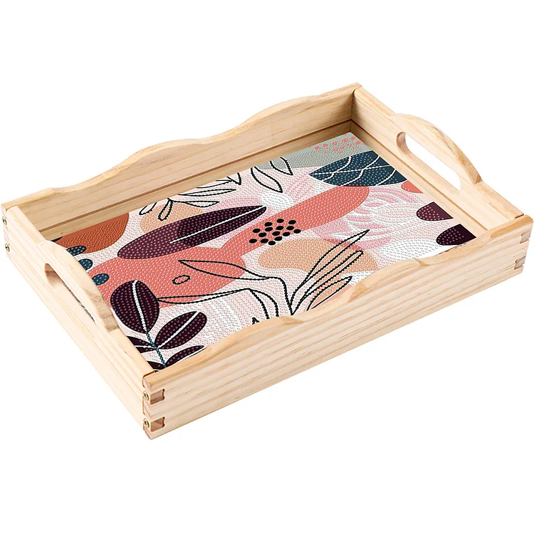Wooden Simple Pattern 5D DIY Diamond Painting Serving Tray with Handle for Table gbfke