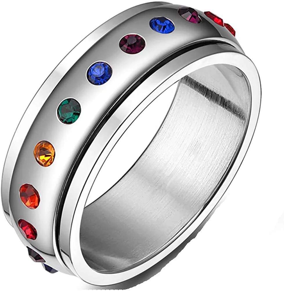 JAJAFOOK 6MM Titanium Steel Scrub Spins Rings,Fashion Spinner Ring Colorful Sand Blast Finish,Comfort Fit
