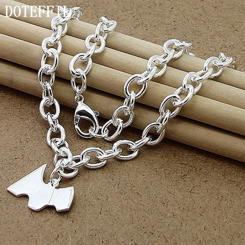 DOTEFFIL 925 Sterling Silver 18 Inch Chain Dog Tag Pendant Necklace For Women Jewelry