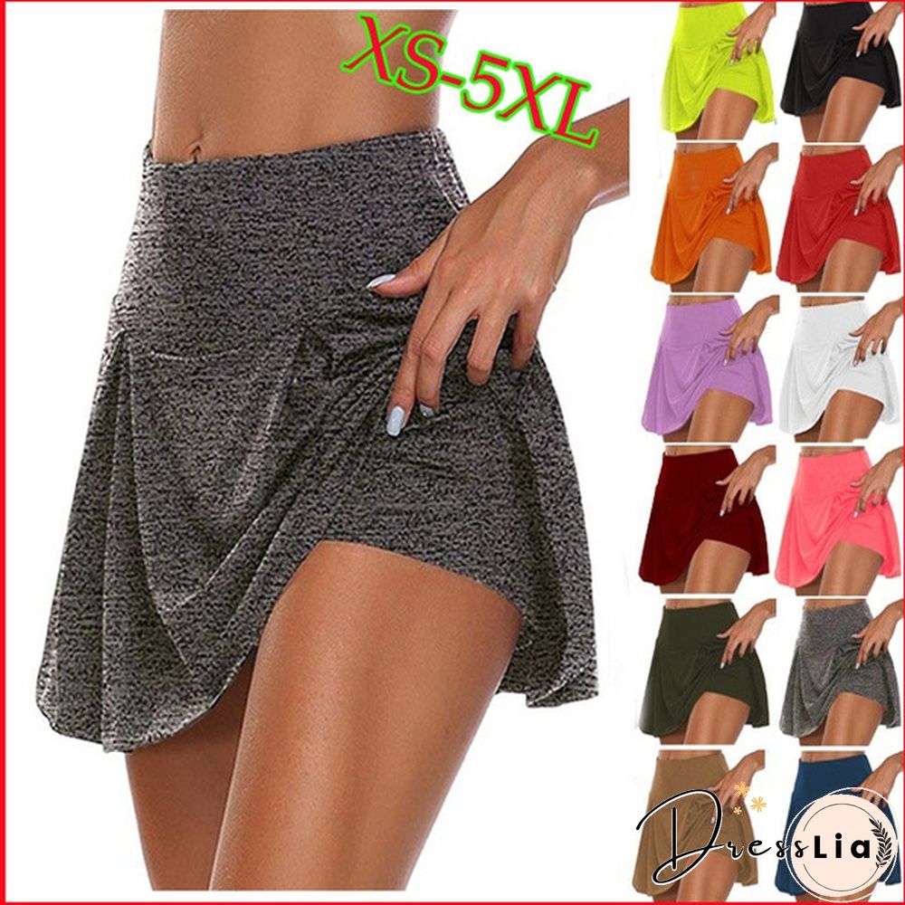 Xs-5Xl Women Fashion Double-Layer Athletic Short Skirt Fitness Yoga Short Skirt Badminton Breathable Quick Drying Skirts Plus Size Ladies Sport Anti Exposure Tennis Skirt
