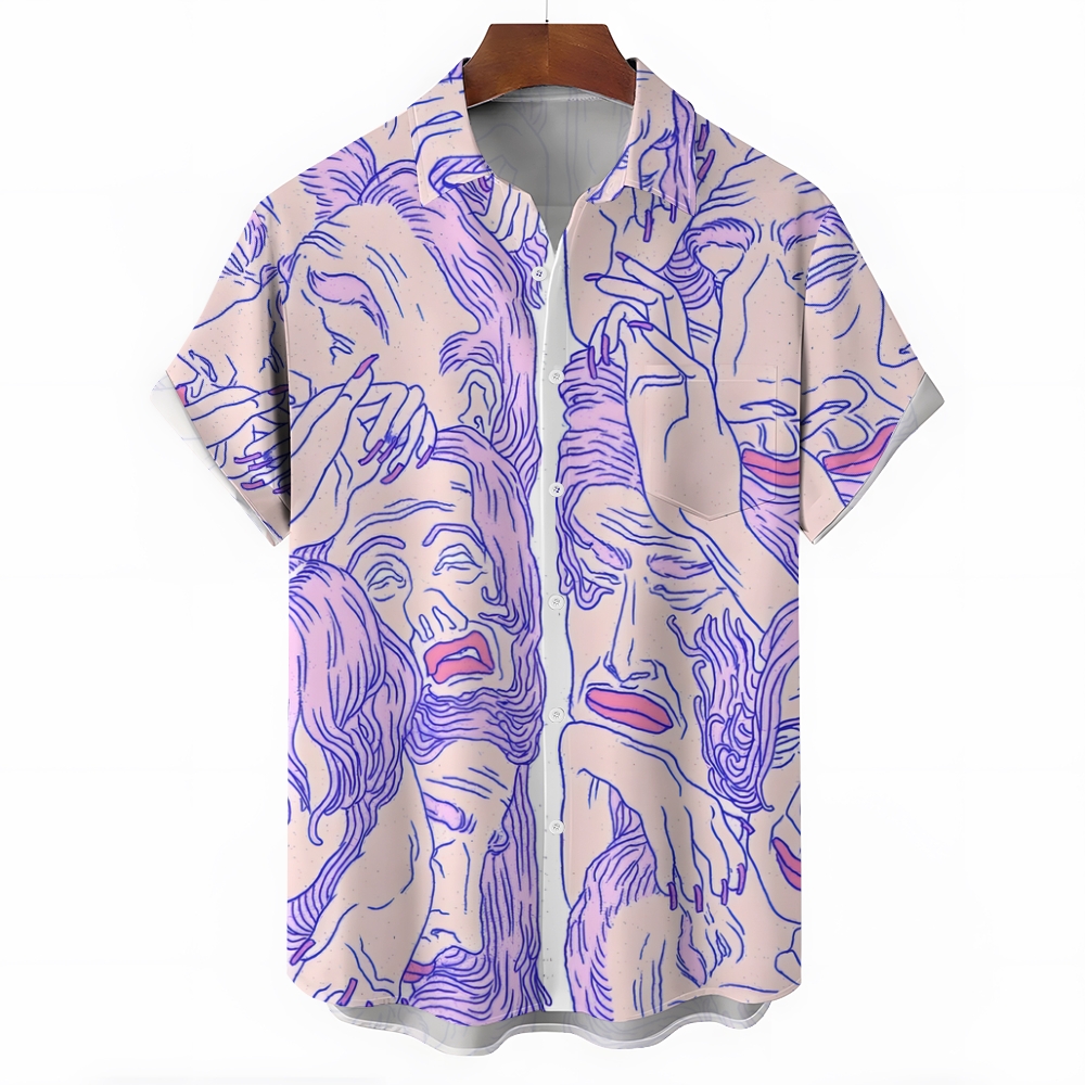Crowded Abstract Figure Series - Retro Line Art Design Hawaiian Shirt
