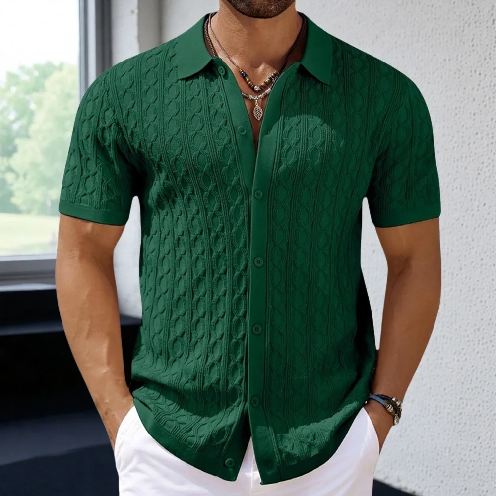 Athvotar Short-Sleeved Men's Fashion Knitted Shirt Men's Casual Button-Down Cardigan POLO Shirt SY0084