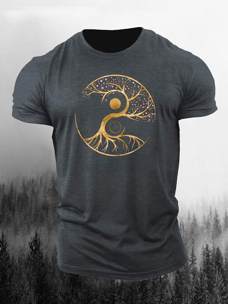 Men's Yin Yang Tree Of Life Print Short Sleeve T-Shirt